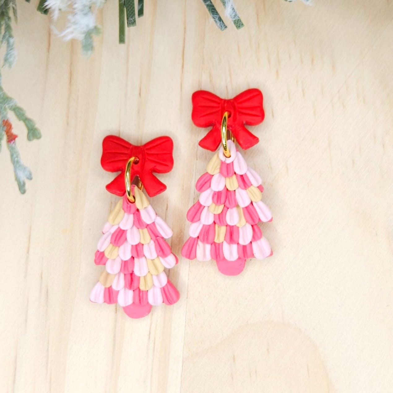 Handmade Polymer Clay Christmas Tree Earrings