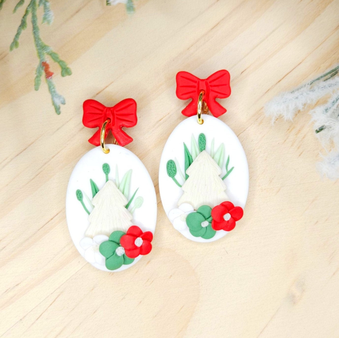 Handmade Polymer Clay Christmas Tree Earrings