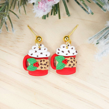 Handmade Hot Cocoa Christmas Clay Earrings