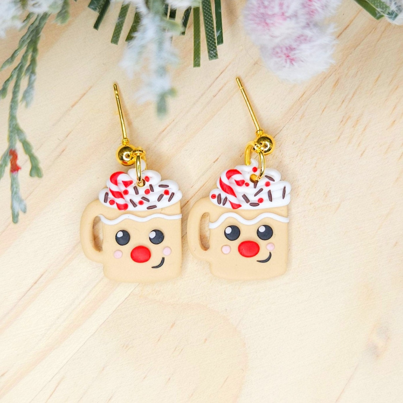 Handmade Christmas Rudolph Cocoa Cup Earrings