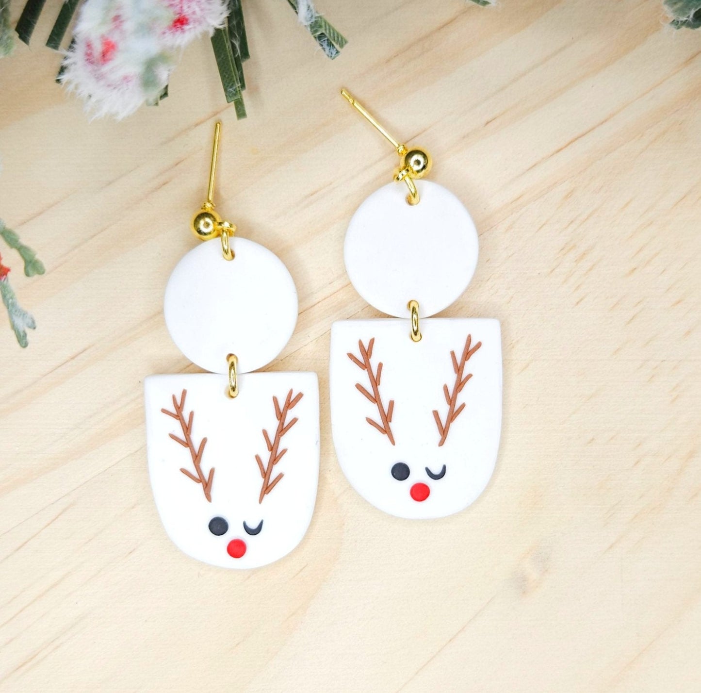 Handmade Reindeer Christmas Polymer Clay Earrings