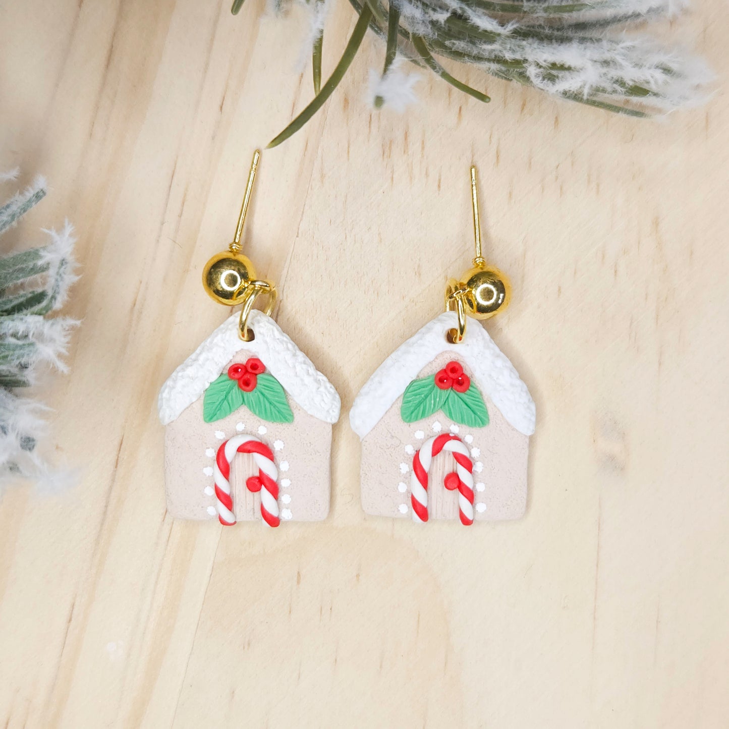 Handmade Polymer Clay Gingerbread House Earrings