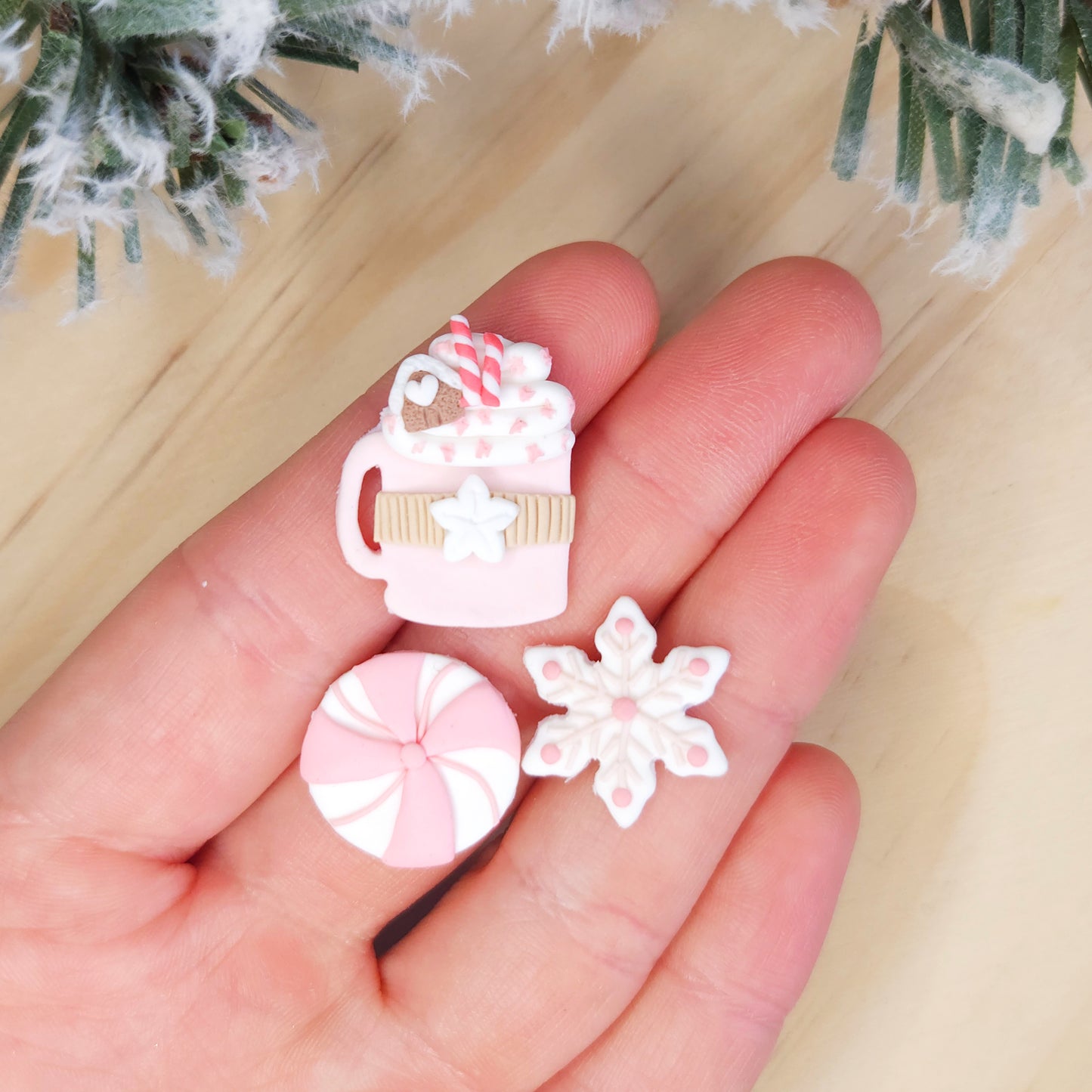 Handmade Pink Christmas Studs Clay Earrings