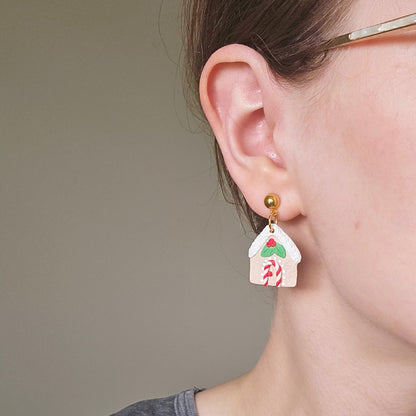 Handmade Polymer Clay Gingerbread House Earrings