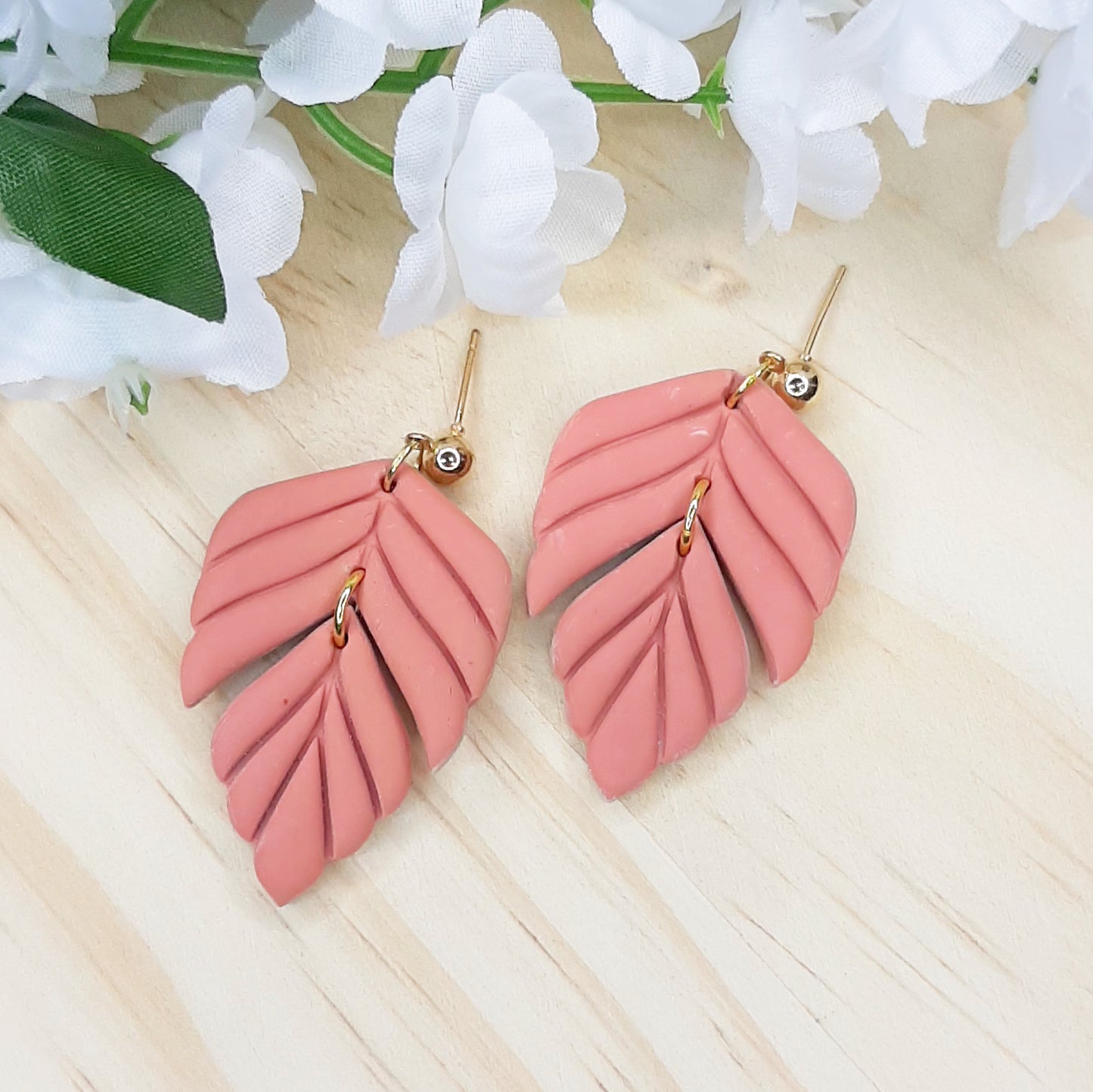 Handmade Minimalist Leaf Polymer Clay Earrings