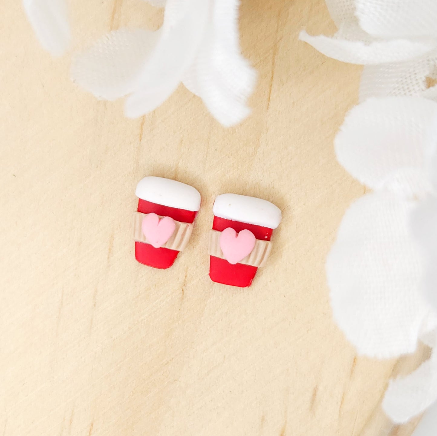 Valentine's Day Coffee Cup Kids Clay Earrings