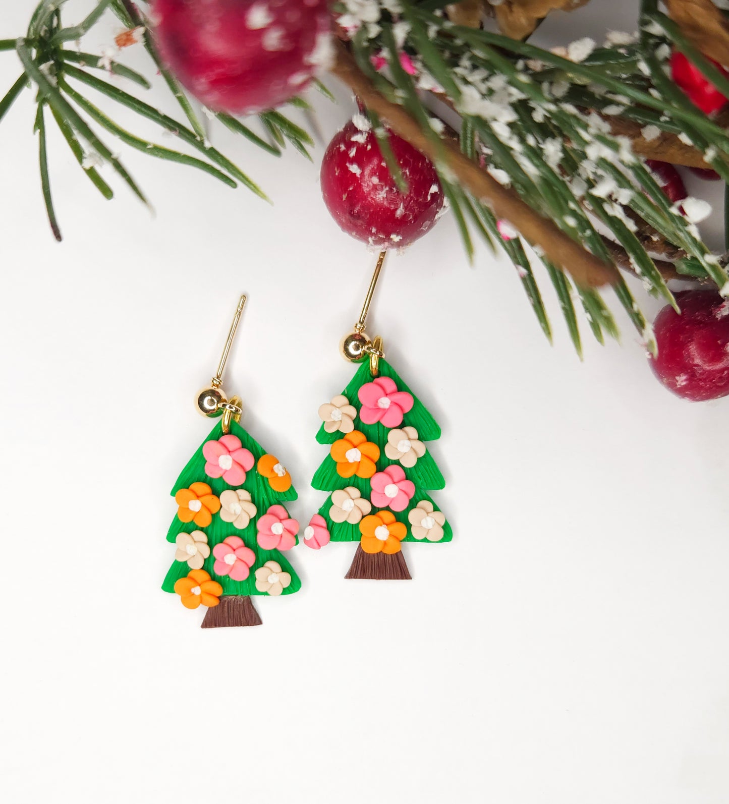 Handmade Christmas Tree Floral Earrings