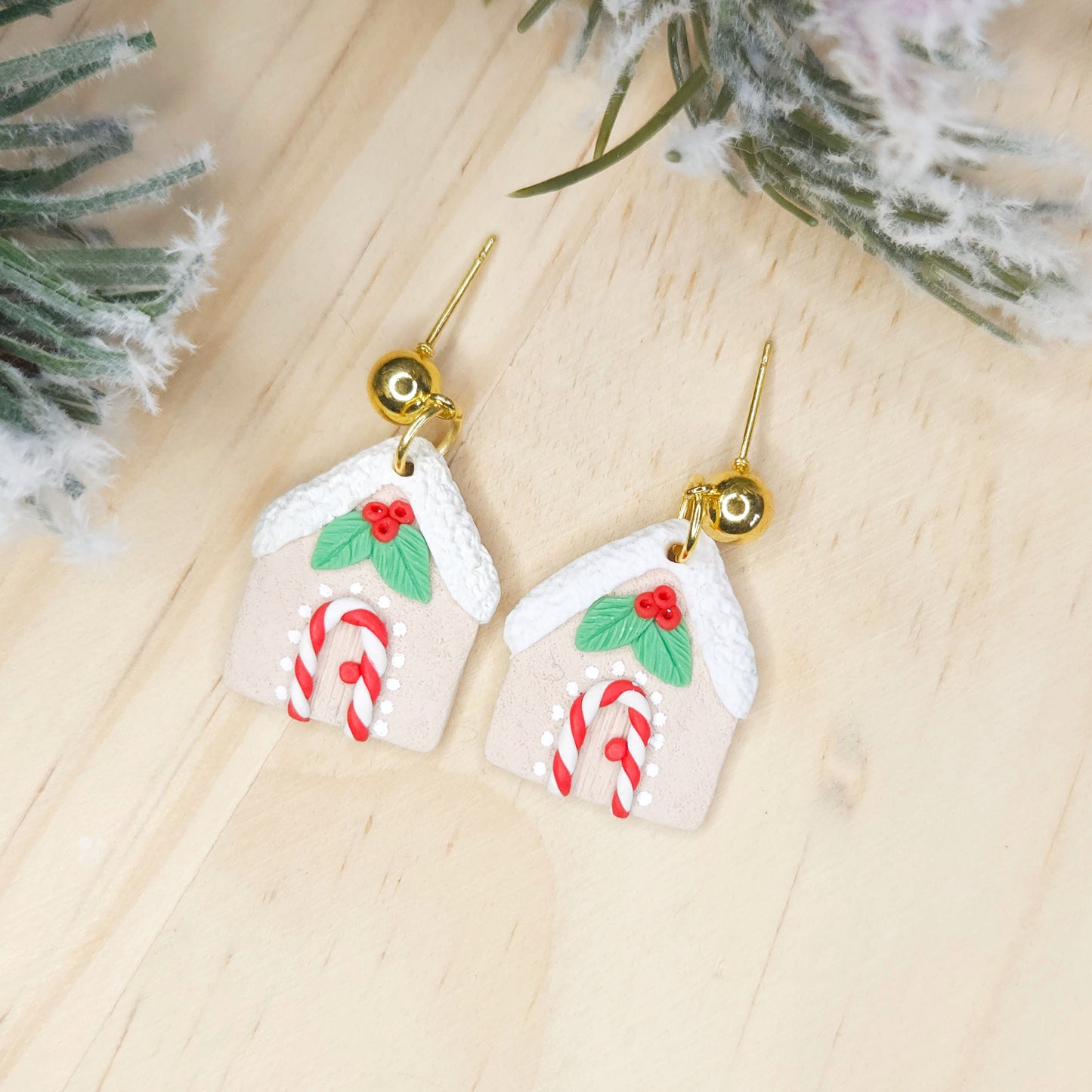 Handmade Polymer Clay Gingerbread House Earrings