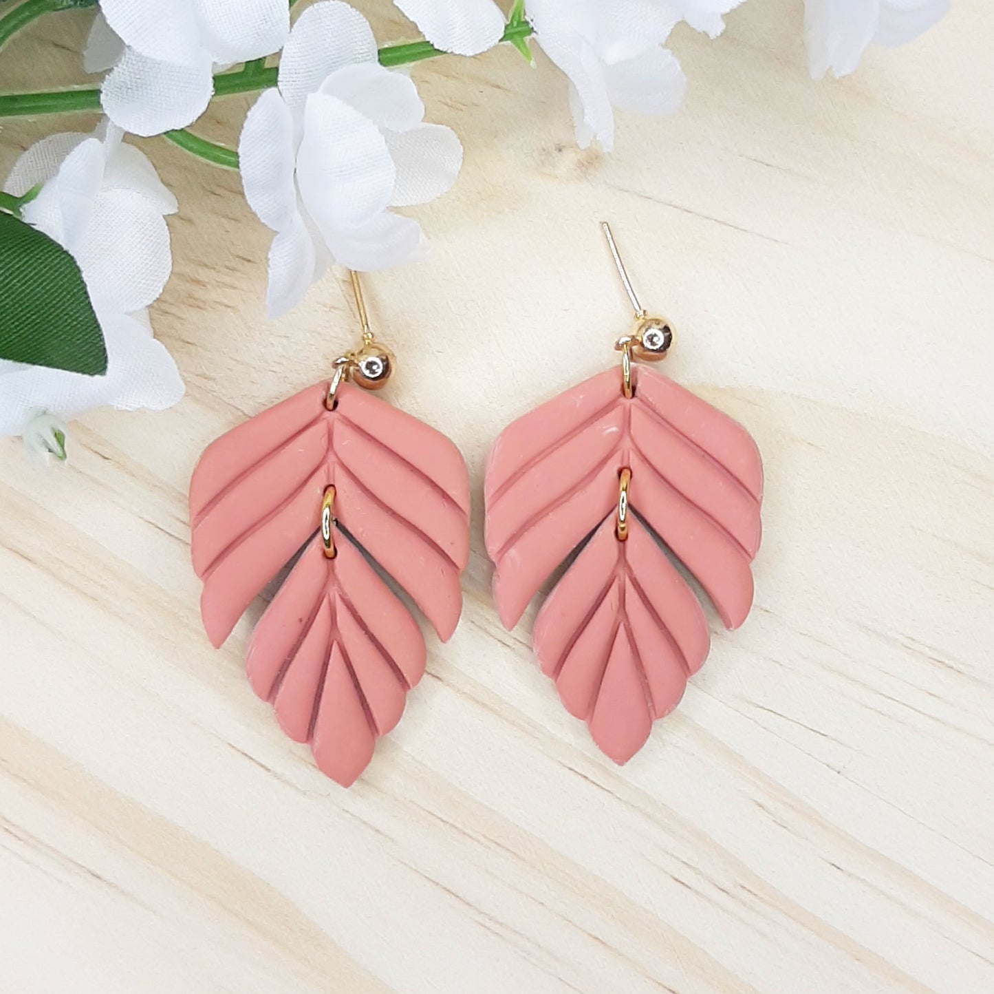 Handmade Minimalist Leaf Polymer Clay Earrings