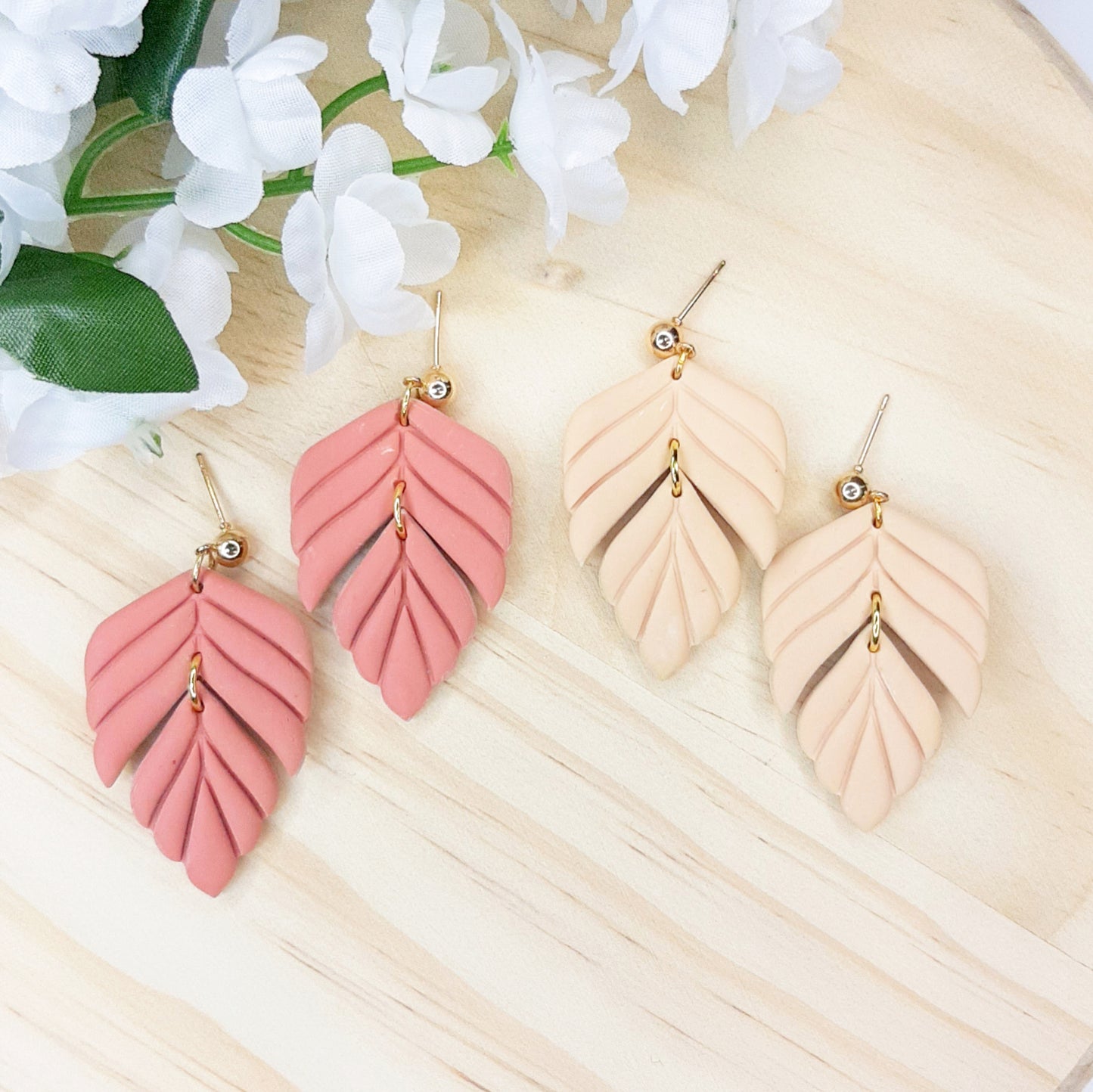 Handmade Minimalist Leaf Polymer Clay Earrings