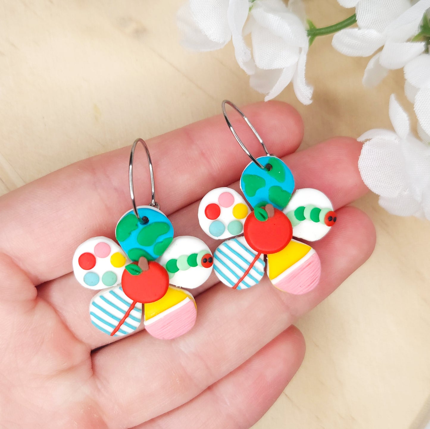 Handmade Teacher Flower Clay Earrings