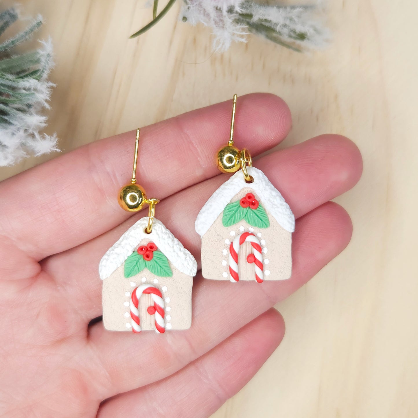 Handmade Polymer Clay Gingerbread House Earrings