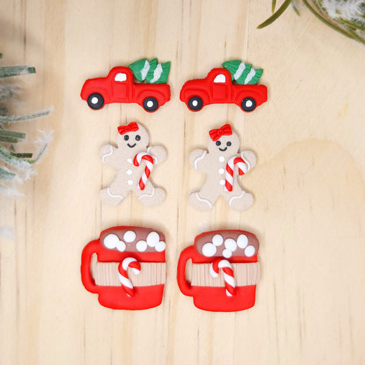 Handmade Christmas Truck Polymer Clay Stud Pack