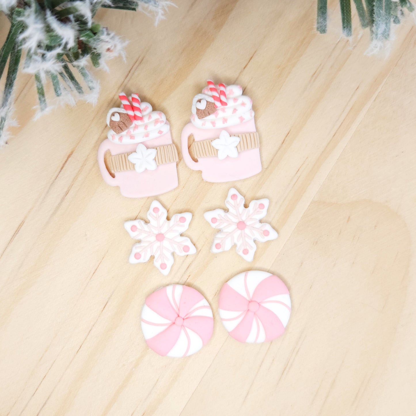 Handmade Pink Christmas Studs Clay Earrings