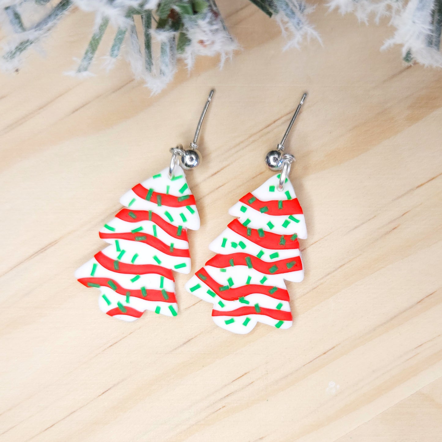 Handmade Little Debbie Cake Christmas Clay Earrings