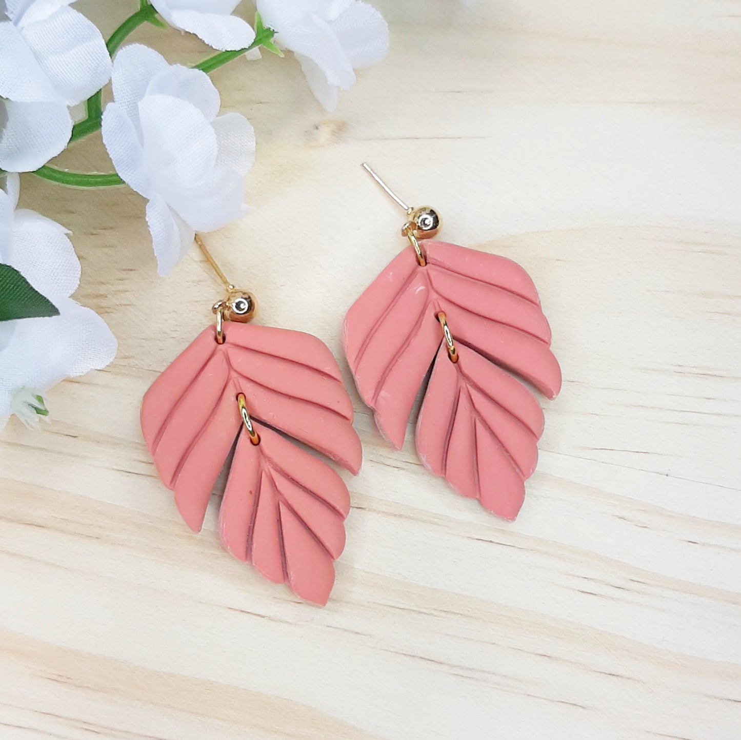 Handmade Minimalist Leaf Polymer Clay Earrings