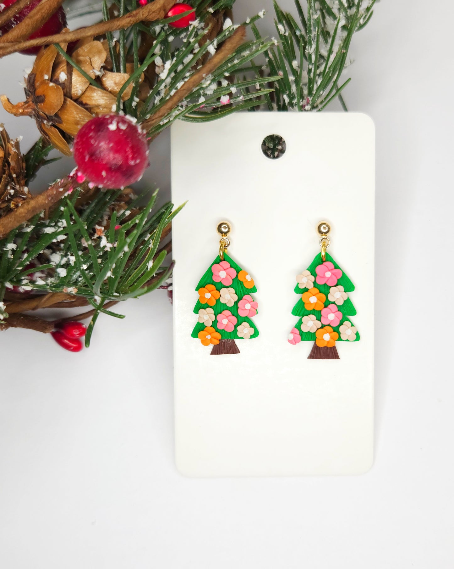 Handmade Christmas Tree Floral Earrings