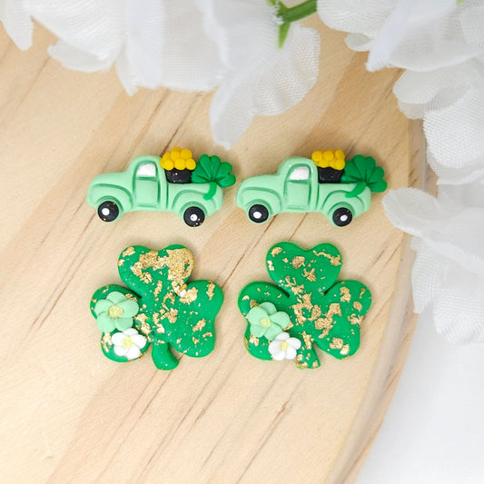 Handmade St. Patrick's Day Truck Clay Earrings