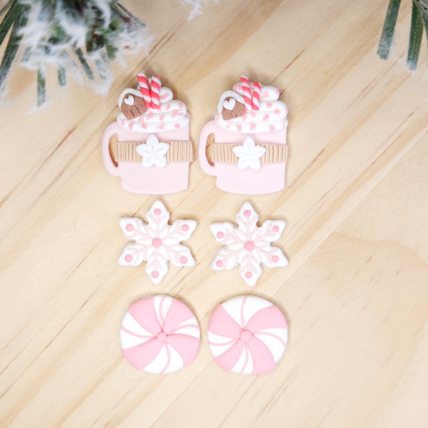 Handmade Pink Christmas Studs Clay Earrings