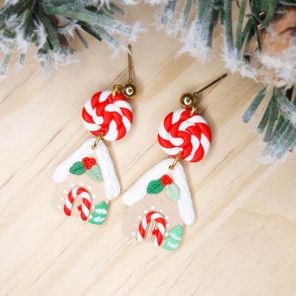 Handmade Gingerbread House Christmas Clay Earrings