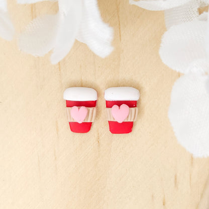 Valentine's Day Coffee Cup Kids Clay Earrings