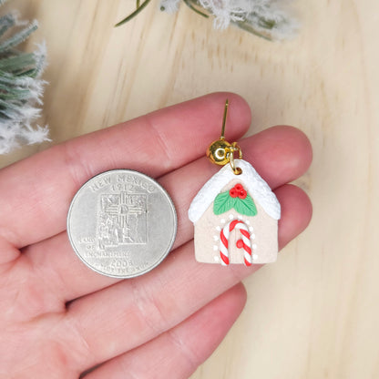 Handmade Polymer Clay Gingerbread House Earrings