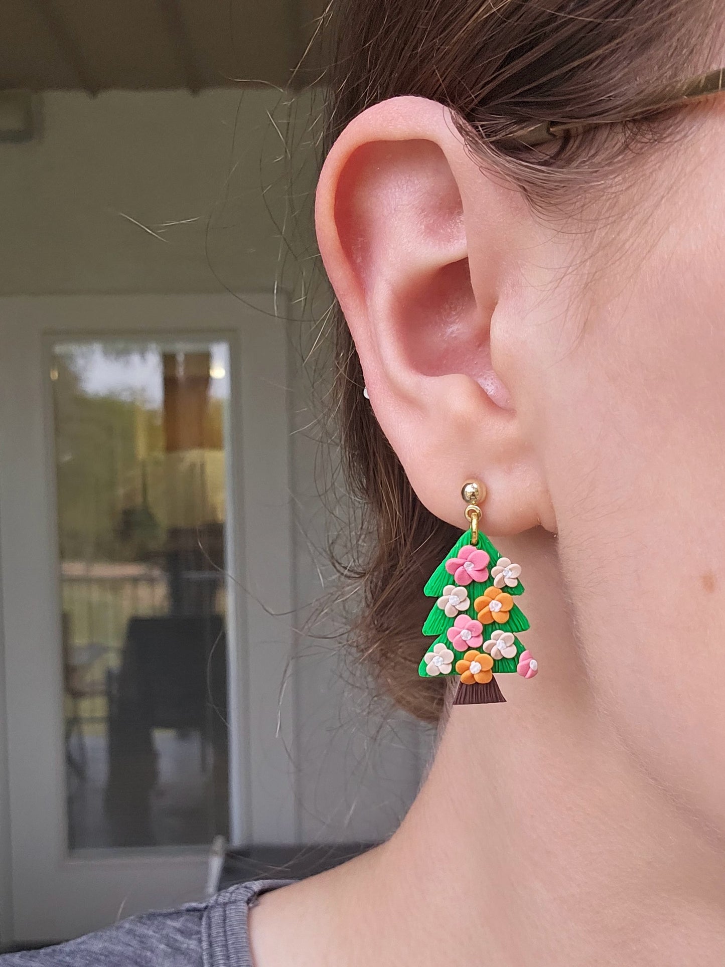 Handmade Christmas Tree Floral Earrings