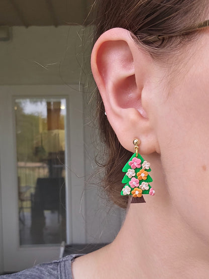 Handmade Christmas Tree Floral Earrings