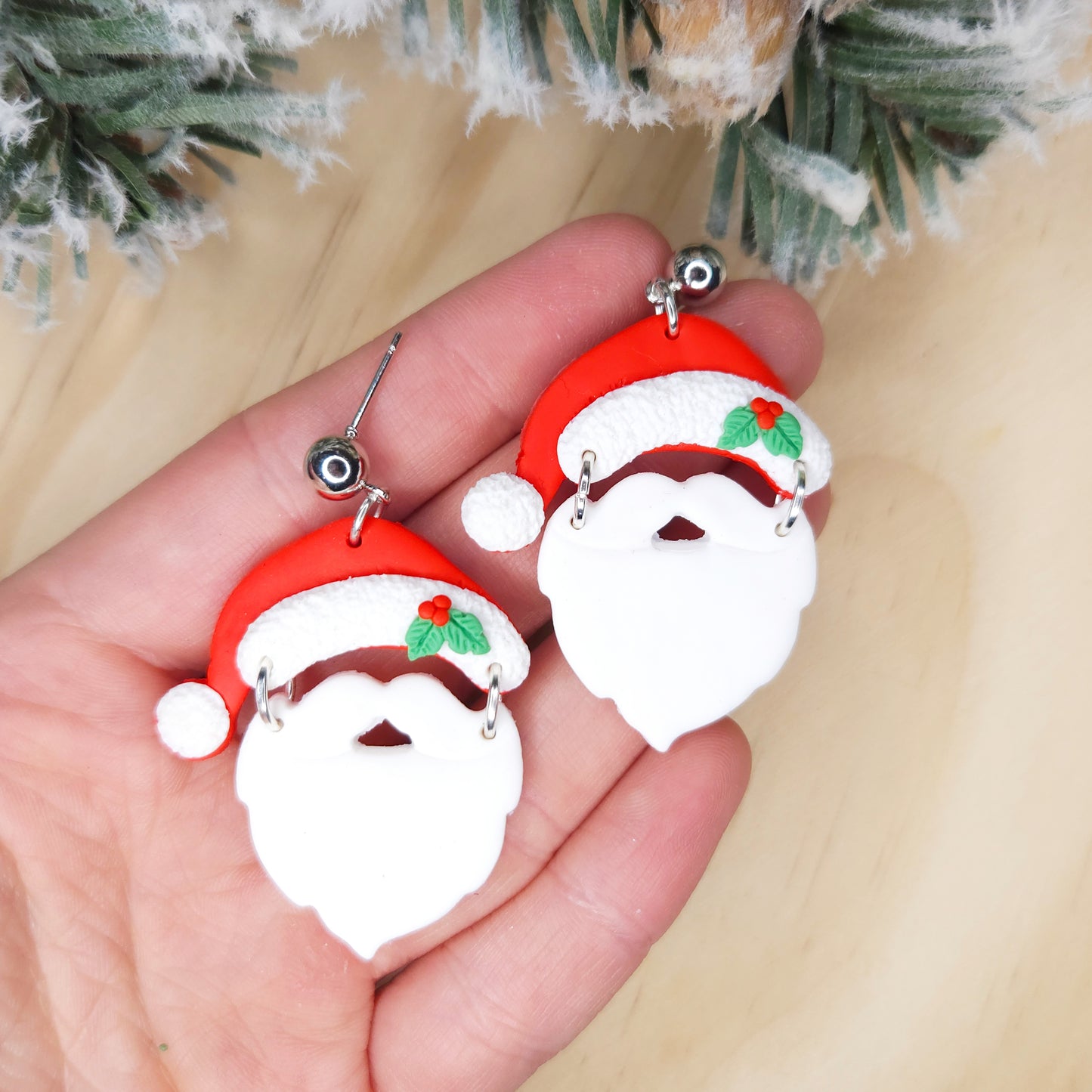 Handmade Santa Claus Christmas Clay Earrings