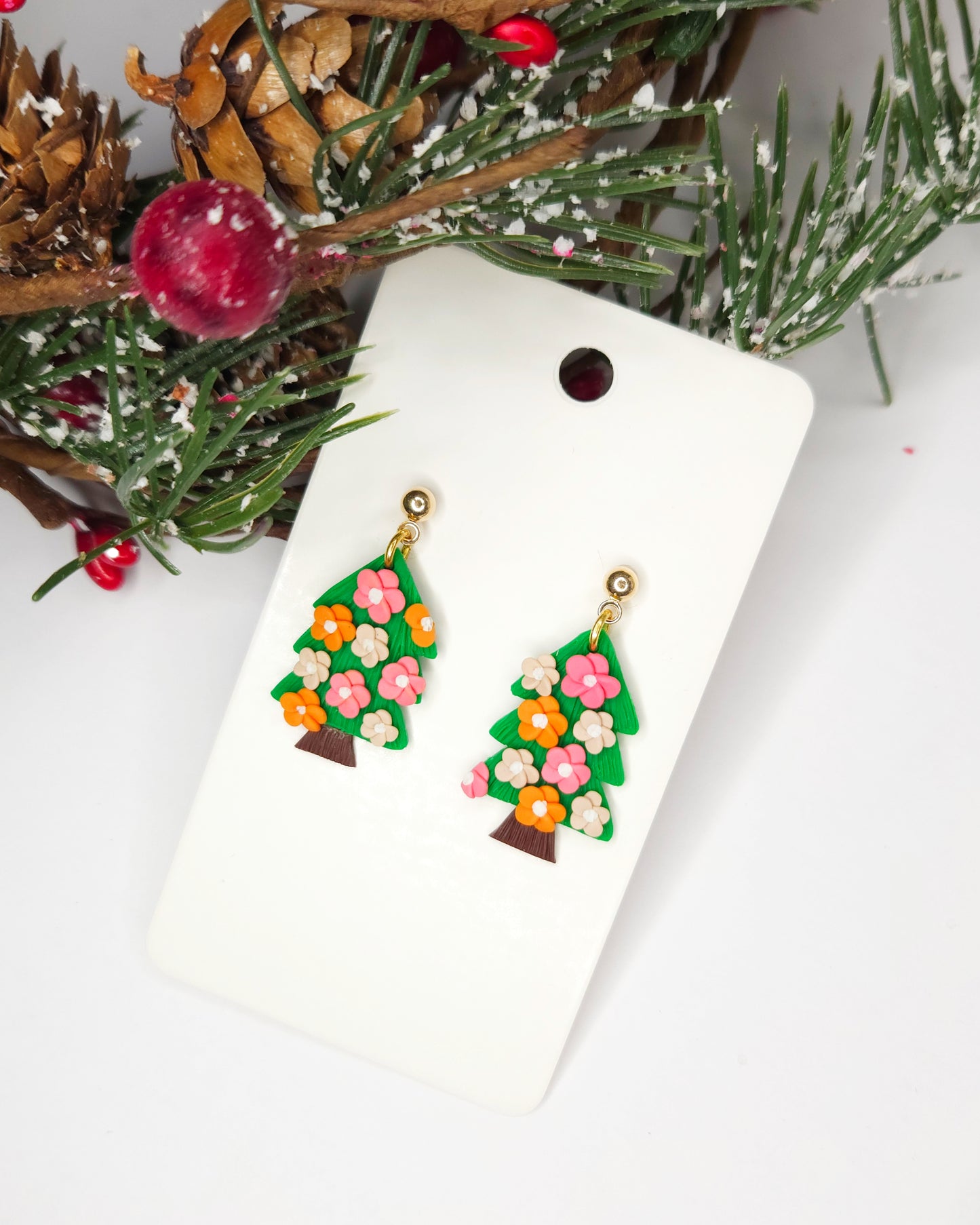 Handmade Christmas Tree Floral Earrings